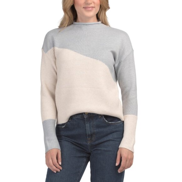 CHLOE & JASMINE Ivory Combo Color Block Directional Ribbed Pullover Sweater - Picture 1 of 2